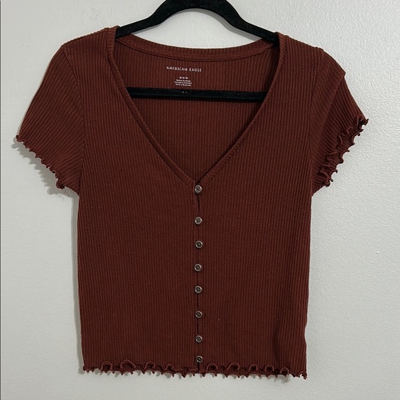 American Eagle Outfitters Tops - American Eagle Outfitters Brown Ruffled Crop Top